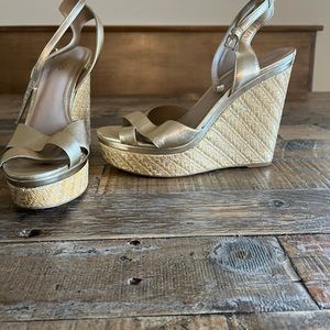 Gold strappy wedge sandals